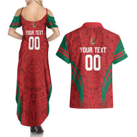 Custom Baseball Mexico 2024 Couples Matching Summer Maxi Dress and Hawaiian Shirt Aztec Calendar Pattern - Dynamic Style - Wonder Print Shop
