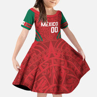 Custom Baseball Mexico 2024 Family Matching Off The Shoulder Long Sleeve Dress and Hawaiian Shirt Aztec Calendar Pattern - Dynamic Style - Wonder Print Shop