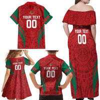 Custom Baseball Mexico 2024 Family Matching Off Shoulder Maxi Dress and Hawaiian Shirt Aztec Calendar Pattern - Dynamic Style - Wonder Print Shop