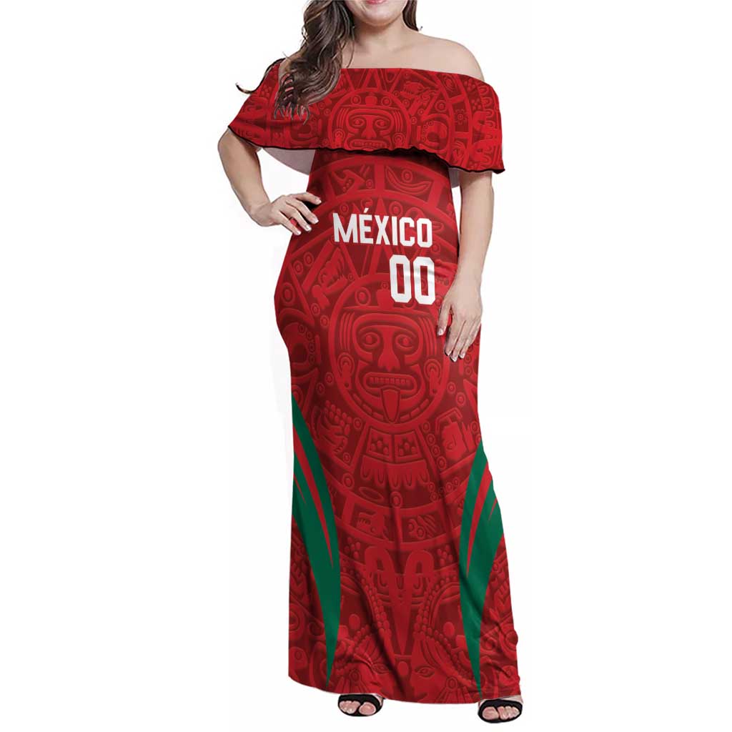 Custom Baseball Mexico 2024 Family Matching Off Shoulder Maxi Dress and Hawaiian Shirt Aztec Calendar Pattern - Dynamic Style - Wonder Print Shop