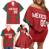 Custom Baseball Mexico 2024 Family Matching Off Shoulder Short Dress and Hawaiian Shirt Aztec Calendar Pattern - Dynamic Style - Wonder Print Shop