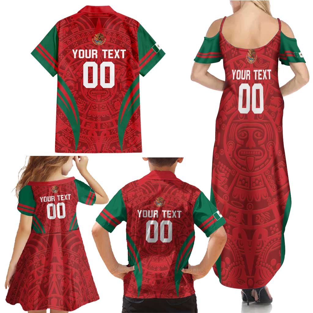 Custom Baseball Mexico 2024 Family Matching Summer Maxi Dress and Hawaiian Shirt Aztec Calendar Pattern - Dynamic Style - Wonder Print Shop