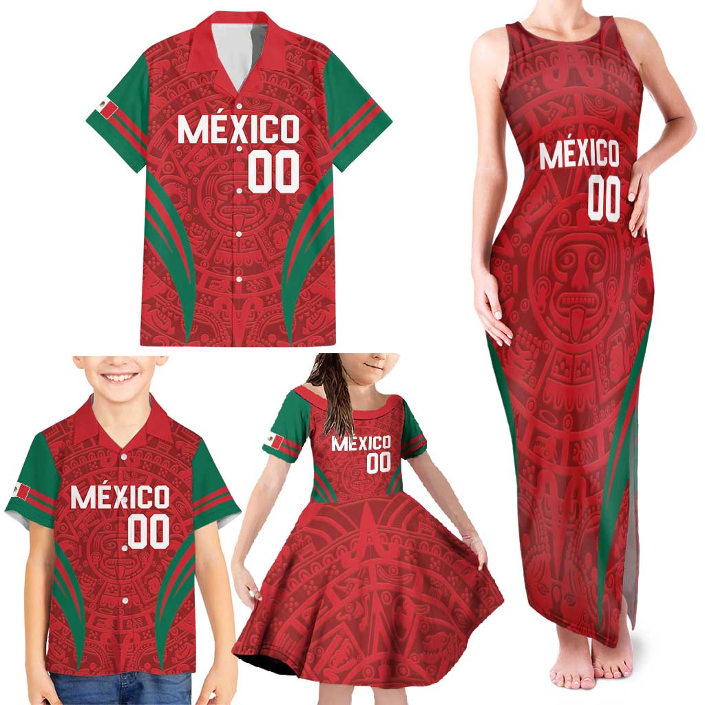 Custom Baseball Mexico 2024 Family Matching Tank Maxi Dress and Hawaiian Shirt Aztec Calendar Pattern - Dynamic Style - Wonder Print Shop
