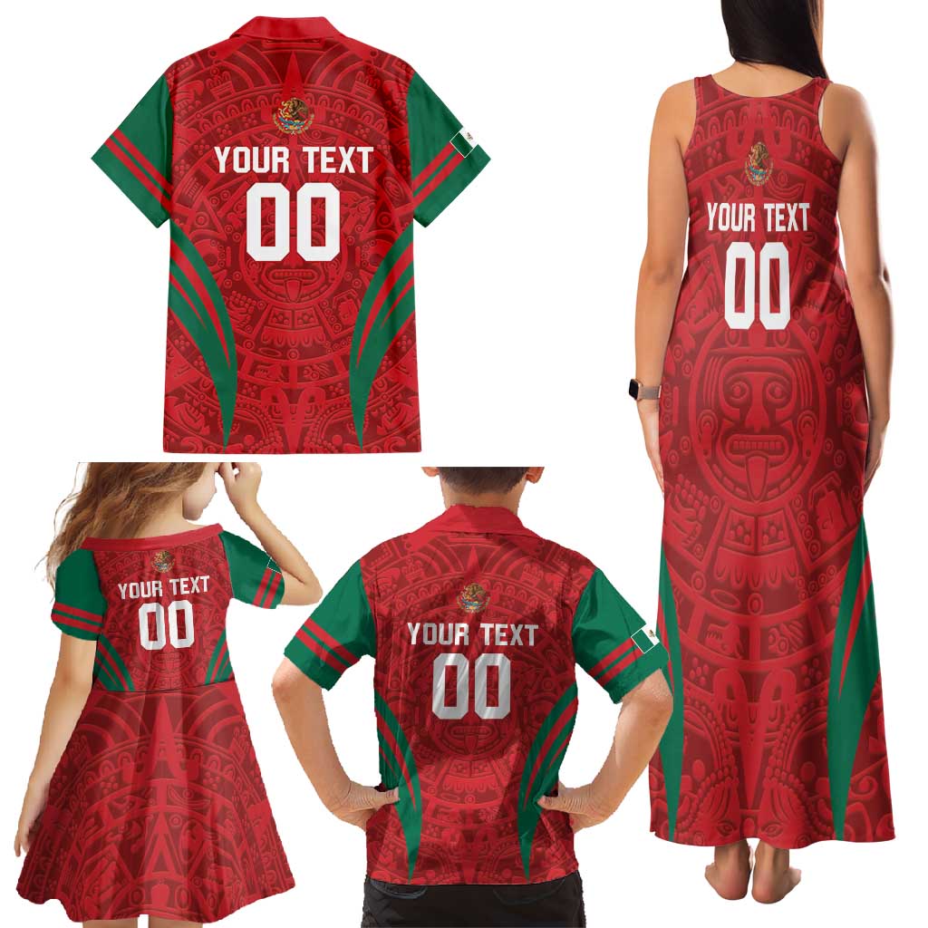 Custom Baseball Mexico 2024 Family Matching Tank Maxi Dress and Hawaiian Shirt Aztec Calendar Pattern - Dynamic Style - Wonder Print Shop