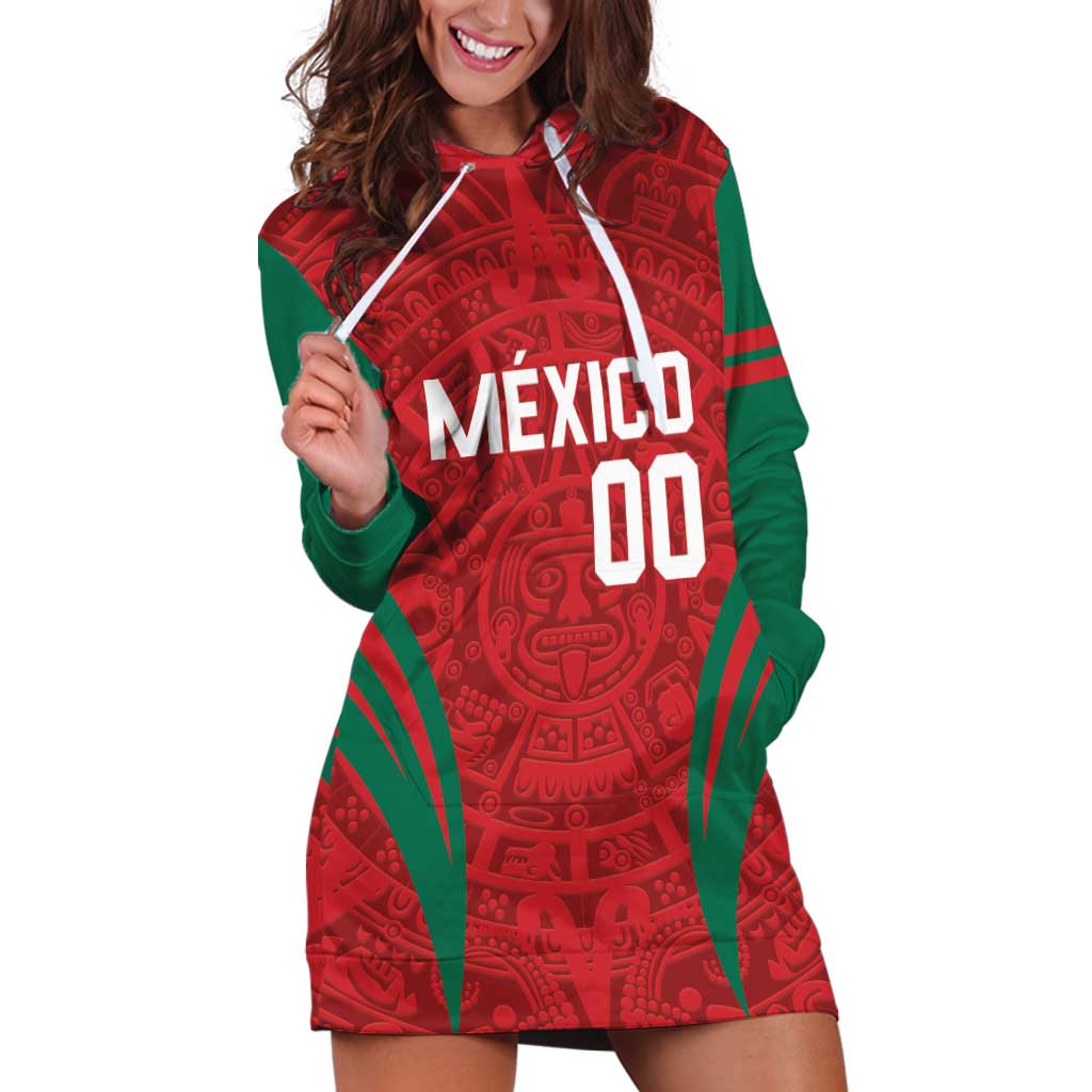 Custom Baseball Mexico 2024 Hoodie Dress Aztec Calendar Pattern - Dynamic Style - Wonder Print Shop