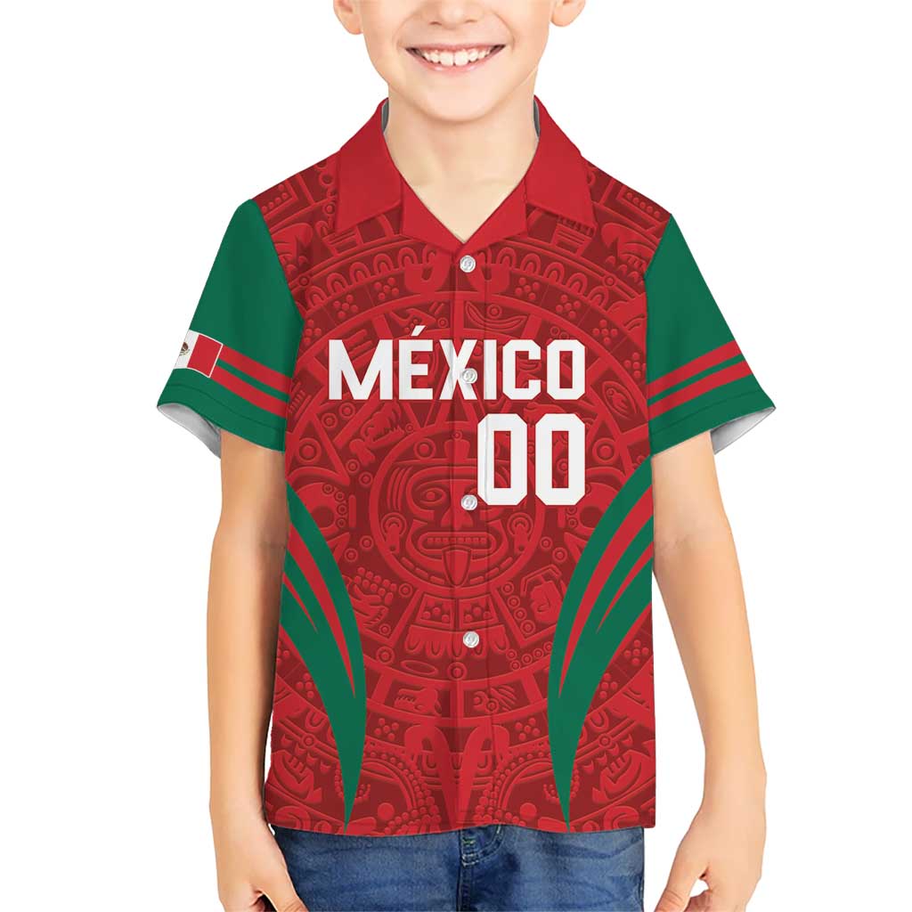 Custom Baseball Mexico 2024 Kid Hawaiian Shirt Aztec Calendar Pattern - Dynamic Style - Wonder Print Shop