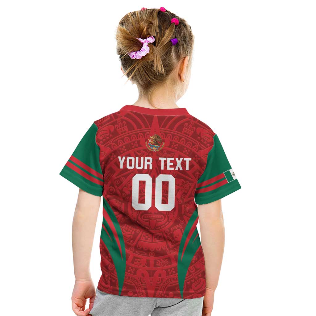 Custom Baseball Mexico 2024 Kid T Shirt Aztec Calendar Pattern - Dynamic Style - Wonder Print Shop