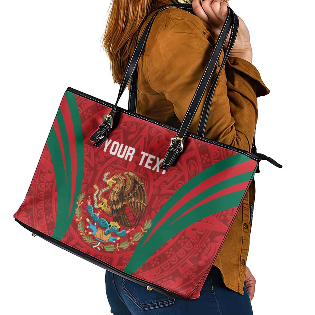 Custom Baseball Mexico 2024 Leather Tote Bag Aztec Calendar Pattern - Dynamic Style - Wonder Print Shop