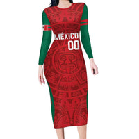 Custom Baseball Mexico 2024 Long Sleeve Bodycon Dress Aztec Calendar Pattern - Dynamic Style - Wonder Print Shop