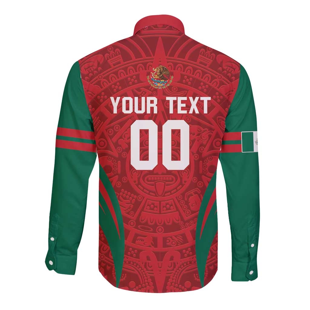 Custom Baseball Mexico 2024 Long Sleeve Button Shirt Aztec Calendar Pattern - Dynamic Style - Wonder Print Shop