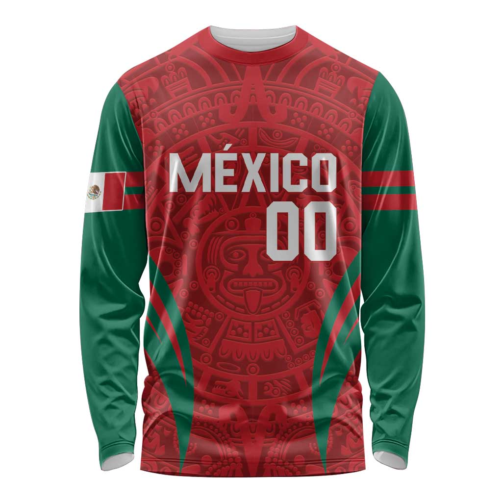 Custom Baseball Mexico 2024 Long Sleeve Shirt Aztec Calendar Pattern - Dynamic Style - Wonder Print Shop