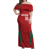 Custom Baseball Mexico 2024 Off Shoulder Maxi Dress Aztec Calendar Pattern - Dynamic Style - Wonder Print Shop