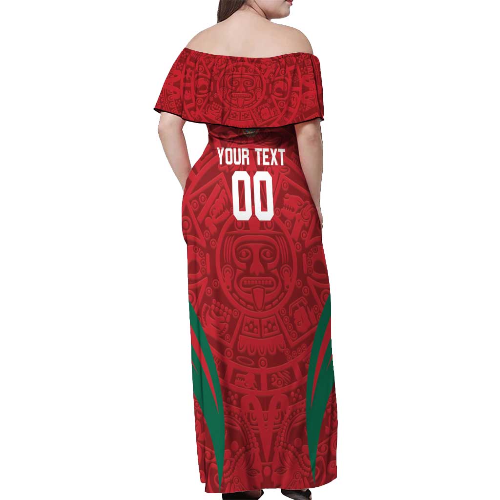 Custom Baseball Mexico 2024 Off Shoulder Maxi Dress Aztec Calendar Pattern - Dynamic Style - Wonder Print Shop