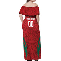 Custom Baseball Mexico 2024 Off Shoulder Maxi Dress Aztec Calendar Pattern - Dynamic Style - Wonder Print Shop