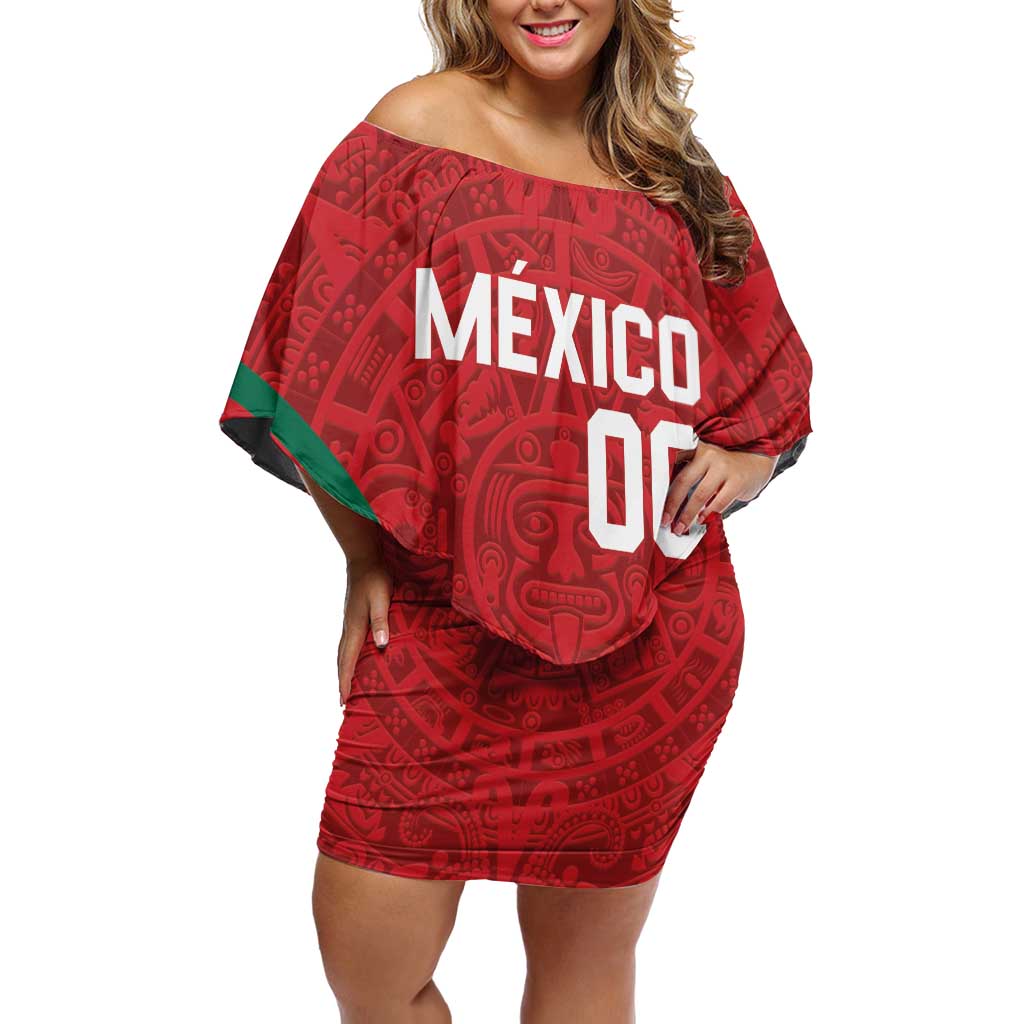 Custom Baseball Mexico 2024 Off Shoulder Short Dress Aztec Calendar Pattern - Dynamic Style - Wonder Print Shop