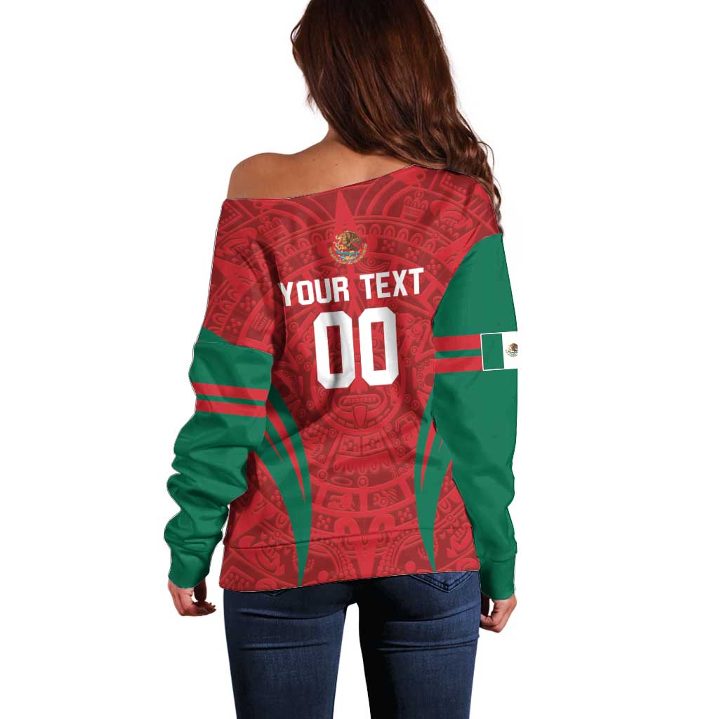 Custom Baseball Mexico 2024 Off Shoulder Sweater Aztec Calendar Pattern - Dynamic Style - Wonder Print Shop
