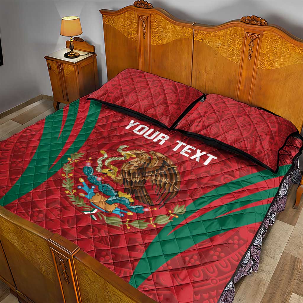 Custom Baseball Mexico 2024 Quilt Bed Set Aztec Calendar Pattern - Dynamic Style - Wonder Print Shop