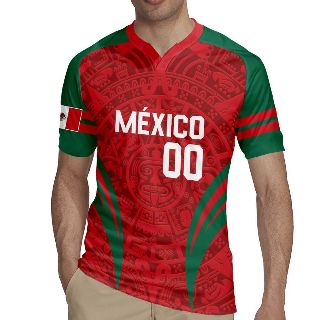 Custom Baseball Mexico 2024 Rugby Jersey Aztec Calendar Pattern - Dynamic Style - Wonder Print Shop
