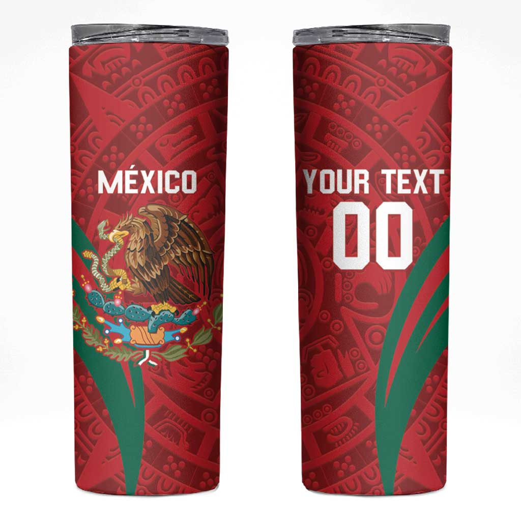 Custom Baseball Mexico 2024 Skinny Tumbler Aztec Calendar Pattern - Dynamic Style - Wonder Print Shop