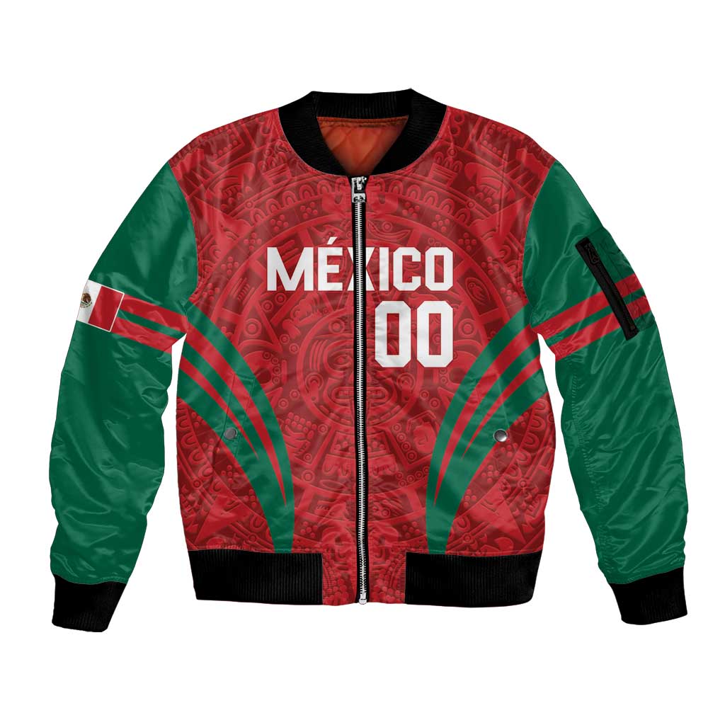 Custom Baseball Mexico 2024 Sleeve Zip Bomber Jacket Aztec Calendar Pattern - Dynamic Style - Wonder Print Shop