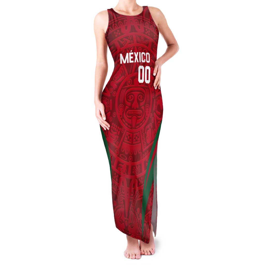 Custom Baseball Mexico 2024 Tank Maxi Dress Aztec Calendar Pattern - Dynamic Style - Wonder Print Shop