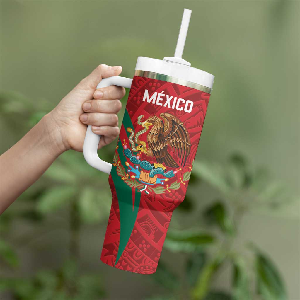 Custom Baseball Mexico 2024 Tumbler With Handle Aztec Calendar Pattern - Dynamic Style - Wonder Print Shop
