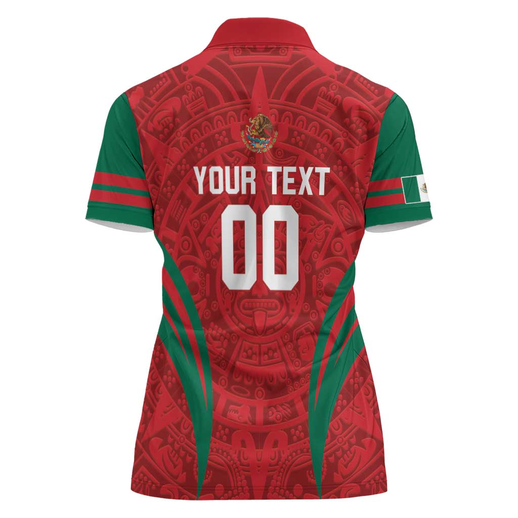 Custom Baseball Mexico 2024 Women Polo Shirt Aztec Calendar Pattern - Dynamic Style - Wonder Print Shop