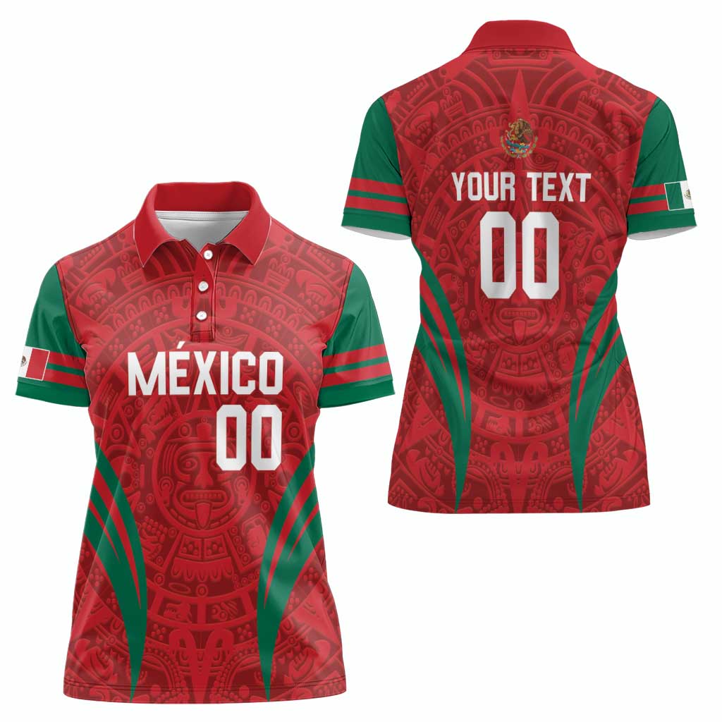 Custom Baseball Mexico 2024 Women Polo Shirt Aztec Calendar Pattern - Dynamic Style - Wonder Print Shop