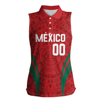 Custom Baseball Mexico 2024 Women Sleeveless Polo Shirt Aztec Calendar Pattern - Dynamic Style - Wonder Print Shop
