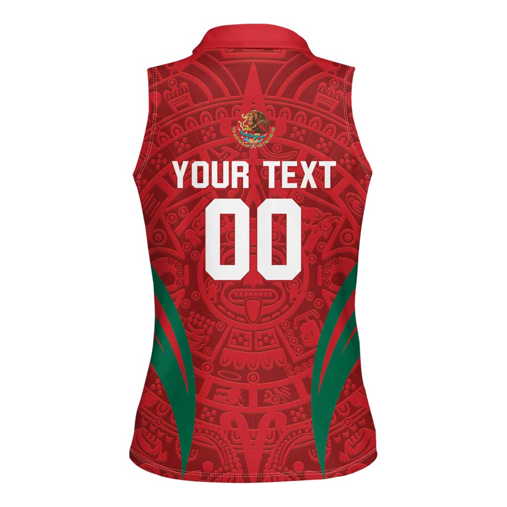 Custom Baseball Mexico 2024 Women Sleeveless Polo Shirt Aztec Calendar Pattern - Dynamic Style - Wonder Print Shop