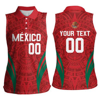 Custom Baseball Mexico 2024 Women Sleeveless Polo Shirt Aztec Calendar Pattern - Dynamic Style - Wonder Print Shop