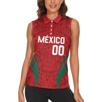 Custom Baseball Mexico 2024 Women Sleeveless Polo Shirt Aztec Calendar Pattern - Dynamic Style - Wonder Print Shop