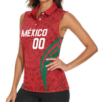 Custom Baseball Mexico 2024 Women Sleeveless Polo Shirt Aztec Calendar Pattern - Dynamic Style - Wonder Print Shop