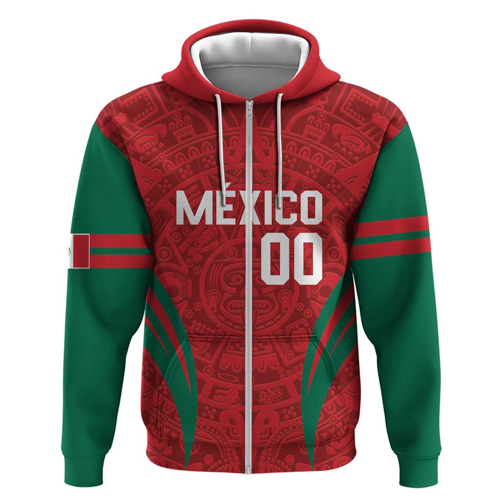 Custom Baseball Mexico 2024 Zip Hoodie Aztec Calendar Pattern - Dynamic Style - Wonder Print Shop