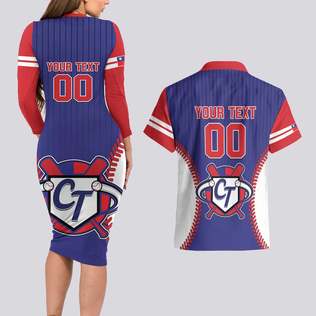 Custom Chinese Taipei Couples Matching Long Sleeve Bodycon Dress and Hawaiian Shirt Go Taiwanese - Baseball Style - Wonder Print Shop