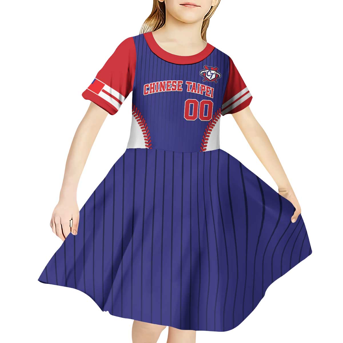 Custom Chinese Taipei Kid Short Sleeve Dress Go Taiwanese - Baseball Style - Wonder Print Shop