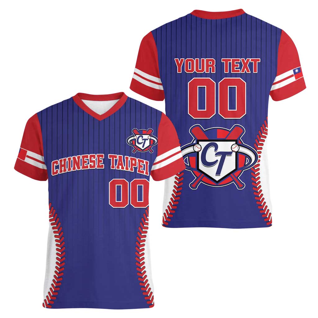 Custom Chinese Taipei Women V-Neck T-Shirt Go Taiwanese - Baseball Style - Wonder Print Shop