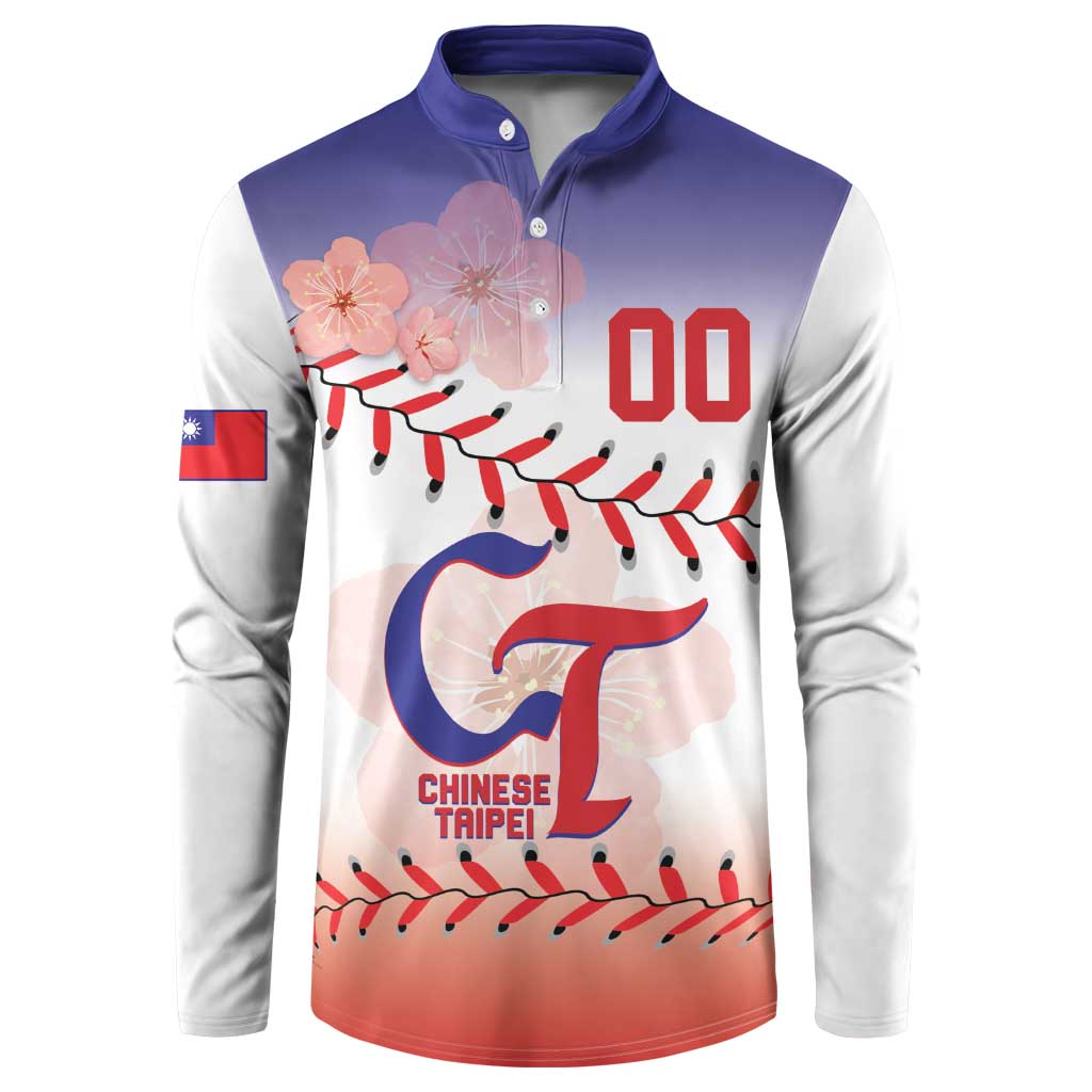 Custom Baseball Chinese Taipei Button Sweatshirt National Plum Blossom - Dynamic Style - Wonder Print Shop