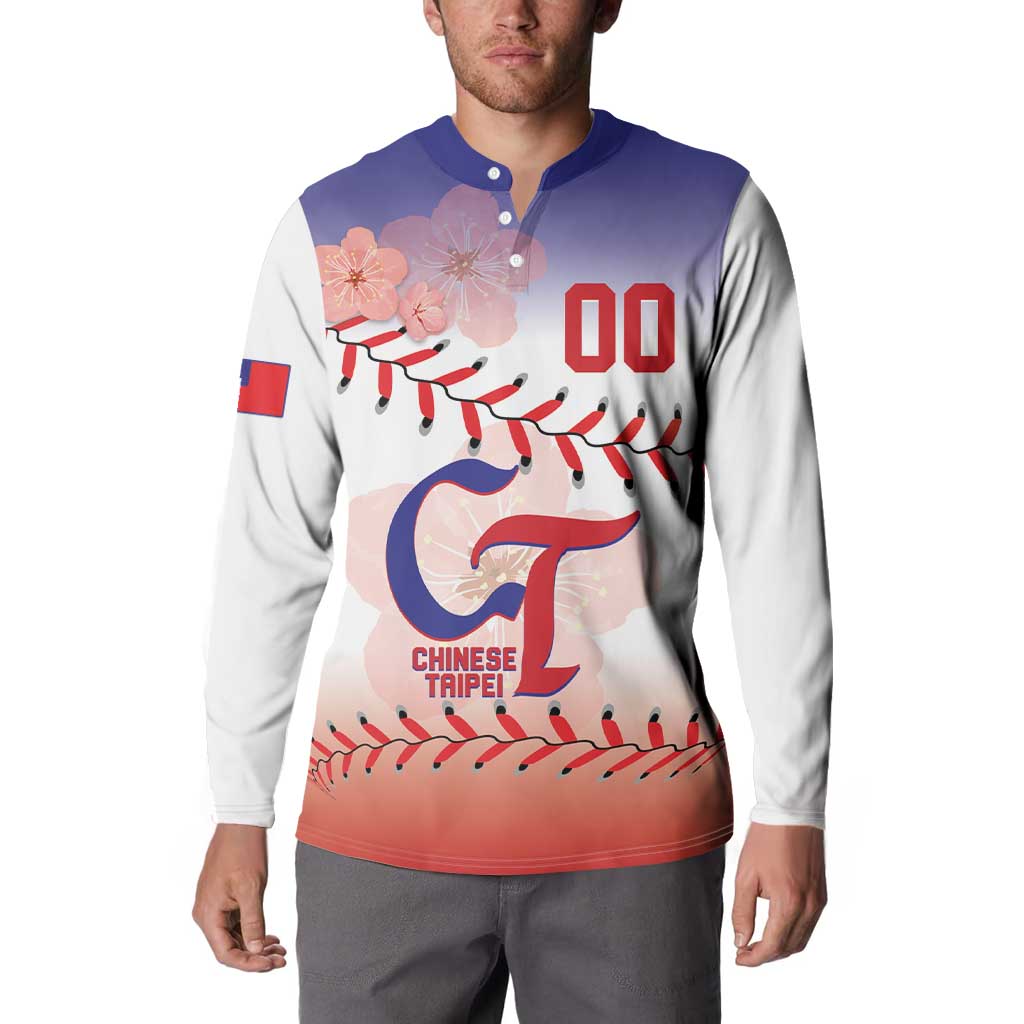 Custom Baseball Chinese Taipei Button Sweatshirt National Plum Blossom - Dynamic Style - Wonder Print Shop