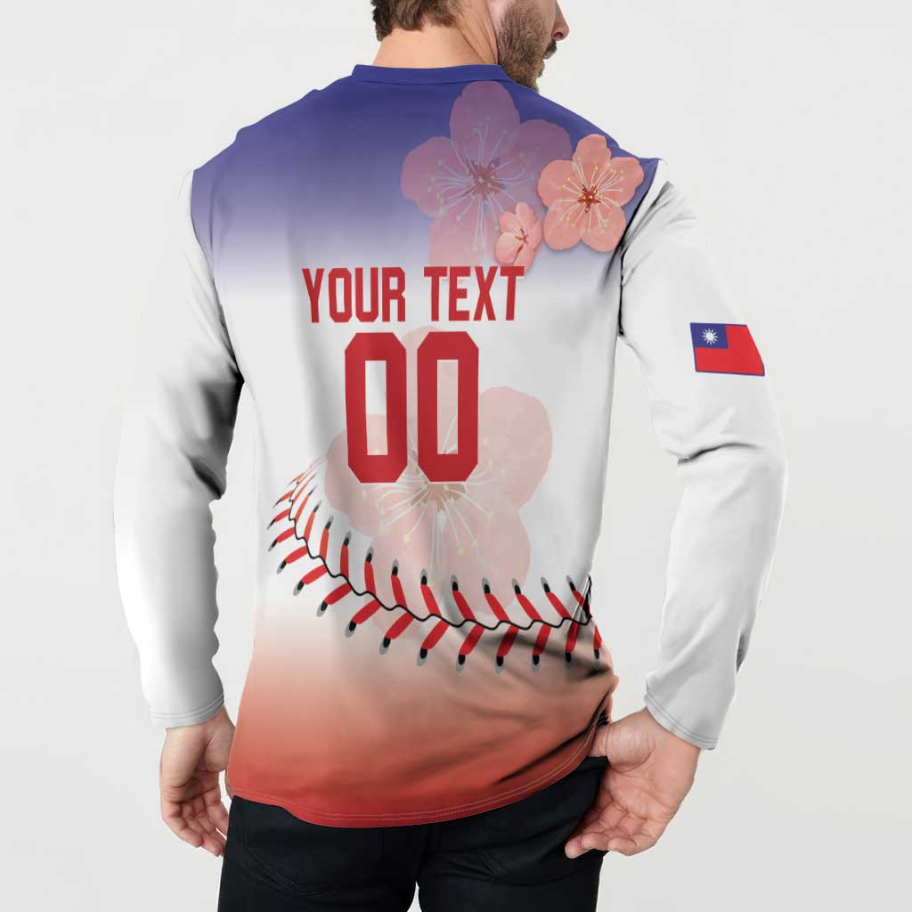 Custom Baseball Chinese Taipei Button Sweatshirt National Plum Blossom - Dynamic Style - Wonder Print Shop