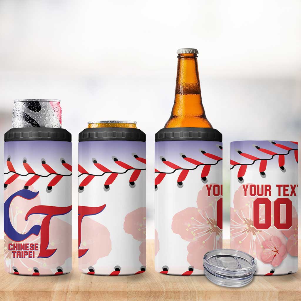Custom Baseball Chinese Taipei 4 in 1 Can Cooler Tumbler National Plum Blossom - Dynamic Style - Wonder Print Shop