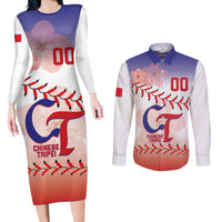 Custom Baseball Chinese Taipei Couples Matching Long Sleeve Bodycon Dress and Long Sleeve Button Shirt National Plum Blossom - Dynamic Style - Wonder Print Shop