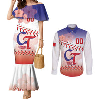Custom Baseball Chinese Taipei Couples Matching Mermaid Dress and Long Sleeve Button Shirt National Plum Blossom - Dynamic Style