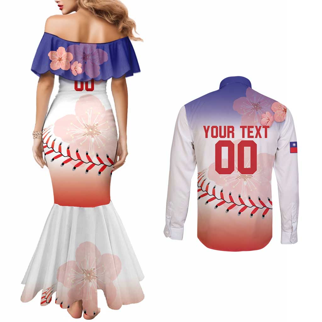 Custom Baseball Chinese Taipei Couples Matching Mermaid Dress and Long Sleeve Button Shirt National Plum Blossom - Dynamic Style