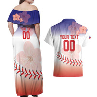 Custom Baseball Chinese Taipei Couples Matching Off Shoulder Maxi Dress and Hawaiian Shirt National Plum Blossom - Dynamic Style - Wonder Print Shop