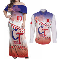 Custom Baseball Chinese Taipei Couples Matching Off Shoulder Maxi Dress and Long Sleeve Button Shirt National Plum Blossom - Dynamic Style - Wonder Print Shop