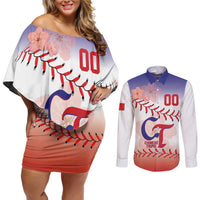 Custom Baseball Chinese Taipei Couples Matching Off Shoulder Short Dress and Long Sleeve Button Shirt National Plum Blossom - Dynamic Style - Wonder Print Shop
