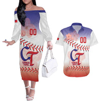 Custom Baseball Chinese Taipei Couples Matching Off The Shoulder Long Sleeve Dress and Hawaiian Shirt National Plum Blossom - Dynamic Style - Wonder Print Shop