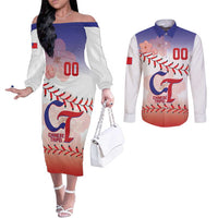 Custom Baseball Chinese Taipei Couples Matching Off The Shoulder Long Sleeve Dress and Long Sleeve Button Shirt National Plum Blossom - Dynamic Style