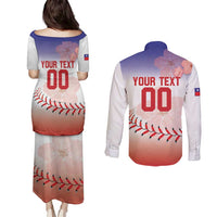 Custom Baseball Chinese Taipei Couples Matching Puletasi and Long Sleeve Button Shirt National Plum Blossom - Dynamic Style - Wonder Print Shop